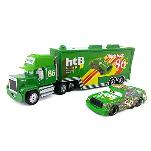 YIUO Pixar Cars Mack Uncle Lightning Mcqueen King Francesco Chick Hicks Hudson Truck & Car Set 1:55 Diecast Model Toy Car Regalo ( Color : King Mack and Car )