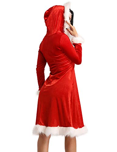 YiZYiF Vestido Navidad Mujer Disfraz Mamá Noel Chica Vestido Fiesta Rojo Traje Navideño Terciopelo Abrigante Disfraces Santa Claus Nochebuena Rojo X-Large