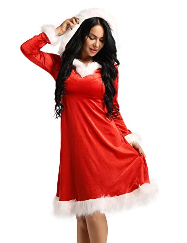 YiZYiF Vestido Navidad Mujer Disfraz Mamá Noel Chica Vestido Fiesta Rojo Traje Navideño Terciopelo Abrigante Disfraces Santa Claus Nochebuena Rojo X-Large