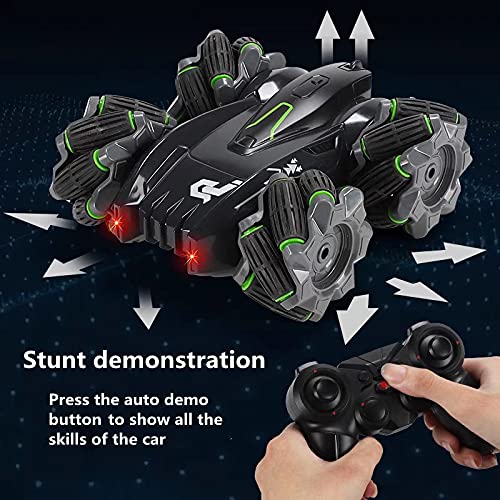 Yomiro Coche Teledirigido para niños, 4WD Coches de Juguetes, 2.4 GHz RC Coche Acrobacia Rotación Volteo de 360 Grados, Coche de Acrobacias con Batería Recargable, Juguetes niños 5 6 años(Verde)