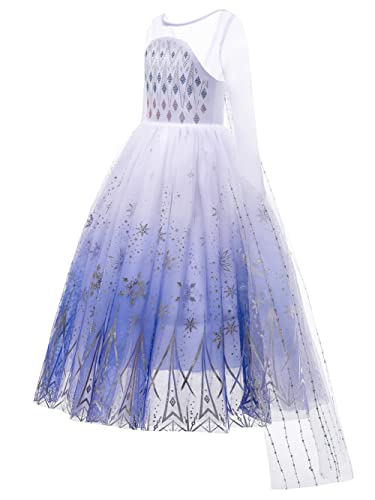 YOSICIL Disfraz Elsa Frozen 2 Vestido Princesa Elsa Lentejuelas Manga Larga Copo de Nieve Brillantes Para Navidad Carnaval Fiesta Cumpleaños con Accesorios 3-9 Años