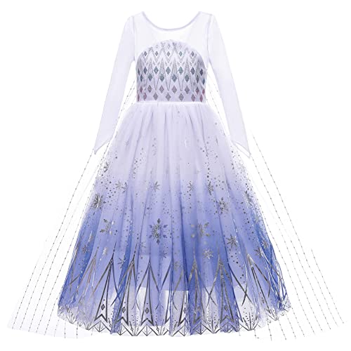 YOSICIL Disfraz Elsa Frozen 2 Vestido Princesa Elsa Lentejuelas Manga Larga Copo de Nieve Brillantes Para Navidad Carnaval Fiesta Cumpleaños con Accesorios 3-9 Años