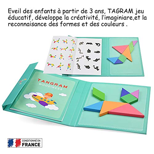 YoYo Tangram Magnético Puzzle Juego educativo Montessori, Blocs de madera, montaje de formas geométricas, niños a partir de 3 años, desarrollo de la creatividad, aprendizaje de las formas y colores