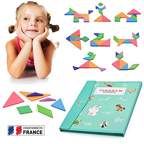 YoYo Tangram Magnético Puzzle Juego educativo Montessori, Blocs de madera, montaje de formas geométricas, niños a partir de 3 años, desarrollo de la creatividad, aprendizaje de las formas y colores