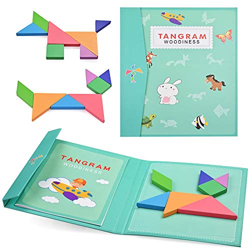 YoYo Tangram Magnético Puzzle Juego educativo Montessori, Blocs de madera, montaje de formas geométricas, niños a partir de 3 años, desarrollo de la creatividad, aprendizaje de las formas y colores