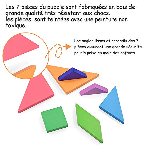 YoYo Tangram Magnético Puzzle Juego educativo Montessori, Blocs de madera, montaje de formas geométricas, niños a partir de 3 años, desarrollo de la creatividad, aprendizaje de las formas y colores