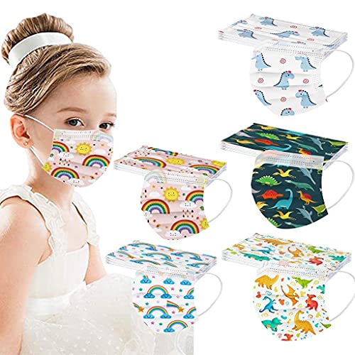 YpingLonk 50PC Niños Infantil para Bufanda, Infantiles Colores desechable para mascarilla 3 Capas Surtidos,Dibujos Animados para Actividades Aire Libre, Patrón Escuela, Fiesta