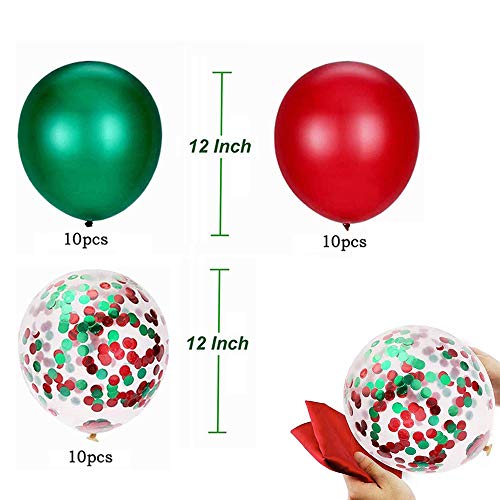 yyuezhi 30 Piezas de Globos Globos de Navidad Rojo Verde Globos de Látex de Confeti Metálico como Decoraciones de Celebración de Fiesta Globos Brillantes Globos Inflables Metálicos de Látex