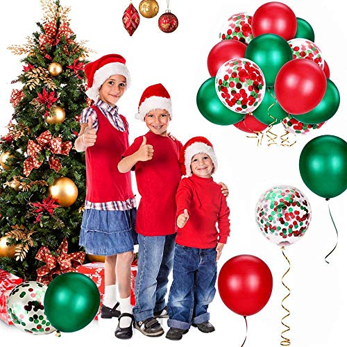 yyuezhi 30 Piezas de Globos Globos de Navidad Rojo Verde Globos de Látex de Confeti Metálico como Decoraciones de Celebración de Fiesta Globos Brillantes Globos Inflables Metálicos de Látex