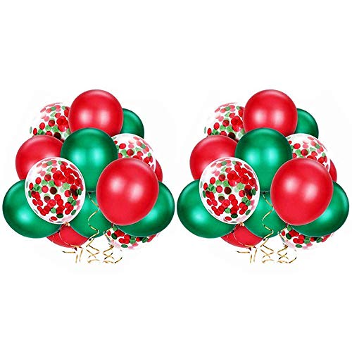 yyuezhi 30 Piezas de Globos Globos de Navidad Rojo Verde Globos de Látex de Confeti Metálico como Decoraciones de Celebración de Fiesta Globos Brillantes Globos Inflables Metálicos de Látex