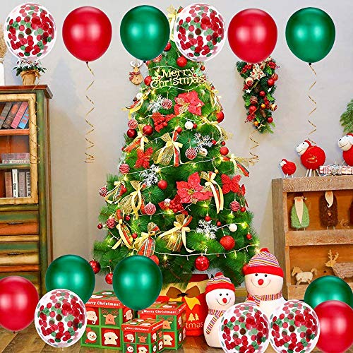 yyuezhi 30 Piezas de Globos Globos de Navidad Rojo Verde Globos de Látex de Confeti Metálico como Decoraciones de Celebración de Fiesta Globos Brillantes Globos Inflables Metálicos de Látex