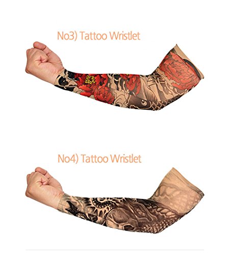 ZAMAC-A Juego de 3 piezas unisex Cool Fake tatuaje brazo elástico nylon falso tatuaje mangas, jumping dragon,red peony,skull