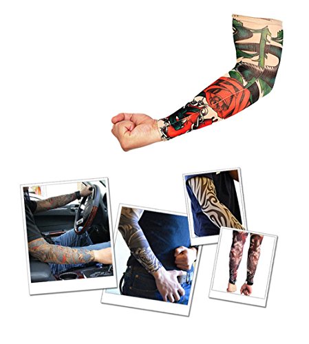 ZAMAC-A Juego de 3 piezas unisex Cool Fake tatuaje brazo elástico nylon falso tatuaje mangas, jumping dragon,red peony,skull