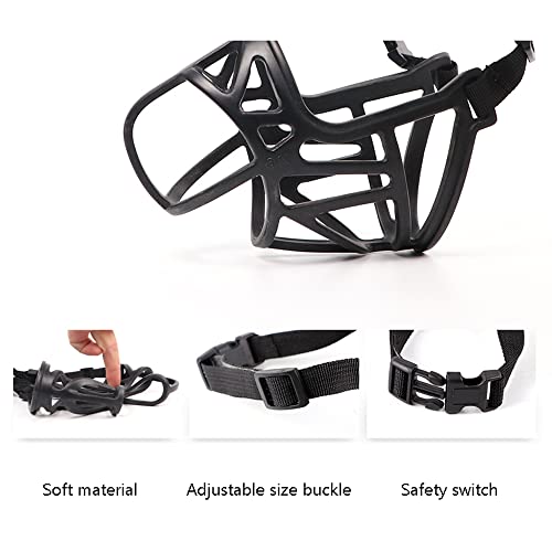 ZDSS Bozal Perros,Bozal De Canasta para Perros Pequeños,Medianos Y Grandes con Correas Ajustables,cómodo y Transpirable,Correas Ajustables,Interruptor de Seguridad(Negro)