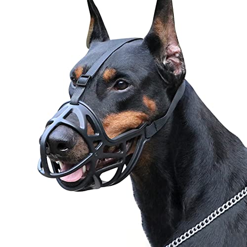 ZDSS Bozal Perros,Bozal De Canasta para Perros Pequeños,Medianos Y Grandes con Correas Ajustables,cómodo y Transpirable,Correas Ajustables,Interruptor de Seguridad(Negro)