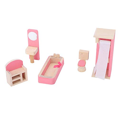 Zerodis 1:12 Mini Juegos de Muebles de Casas de muñecas, Muebles de Madera en Miniatura Juegos de imaginación Simulación Juguete Escena de la Vida Cocina Dormitorio Baño Juguete para Niños (Restroom)