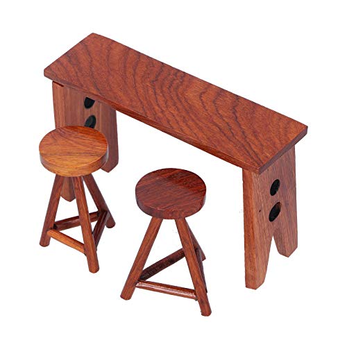 Zerodis 1:12 taburetes de Mesa de Bar de Madera Juego de Muebles de Madera en Miniatura de Alta simulación para Muebles de casa de muñecas DIY