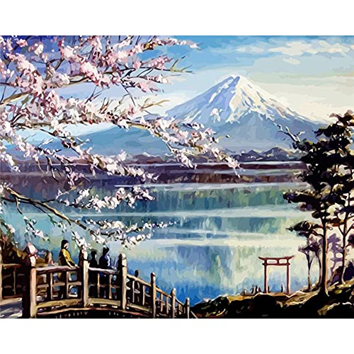 ZHXXFD Pintar Por Numeros Adultos Niños Con Marco 40X50Cm,Lienzo Cuadros Para Pintar Por Numeros Paisaje Del Monte Fuji En Japón,Pinturas Oleo Por Números Acrilico,Diy Paint By Numbers Kits(D155)