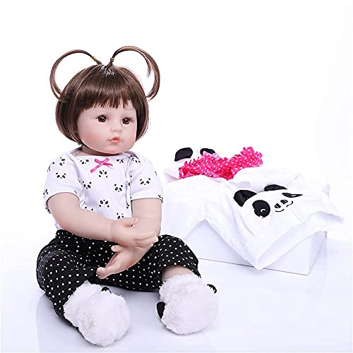 ZIYIUI Muñecas Bebe Reborn Niña Realista Vinilo Silicona Pelo Largo Muñecos Reborn Baby Dolls Chica Niños Juguetes Panda Outfit 20 Pulgadas