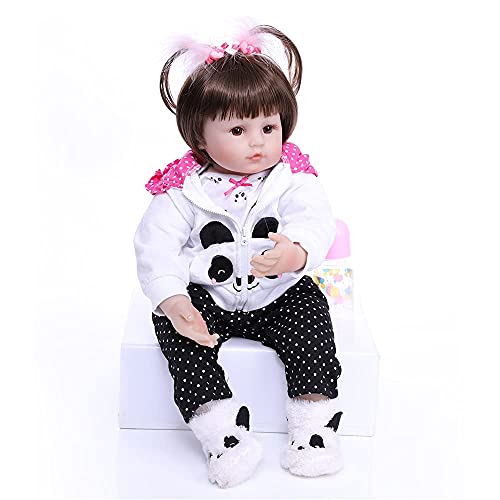 ZIYIUI Muñecas Bebe Reborn Niña Realista Vinilo Silicona Pelo Largo Muñecos Reborn Baby Dolls Chica Niños Juguetes Panda Outfit 20 Pulgadas