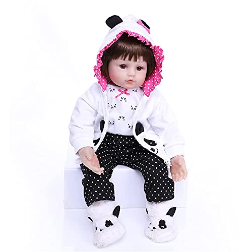 ZIYIUI Muñecas Bebe Reborn Niña Realista Vinilo Silicona Pelo Largo Muñecos Reborn Baby Dolls Chica Niños Juguetes Panda Outfit 20 Pulgadas