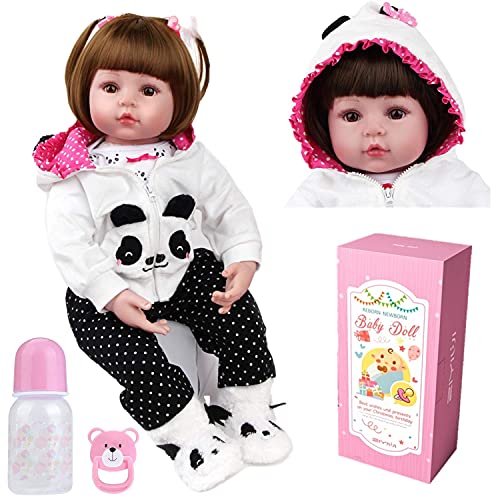 ZIYIUI Muñecas Bebe Reborn Niña Realista Vinilo Silicona Pelo Largo Muñecos Reborn Baby Dolls Chica Niños Juguetes Panda Outfit 20 Pulgadas