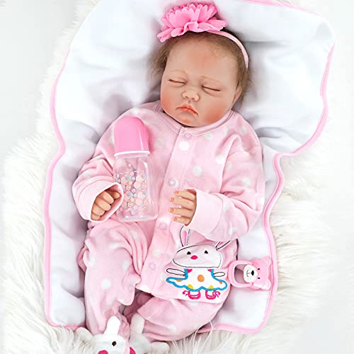 ZIYIUI Muñecas Reborn Niña 55cm 22 Pulgadas Suave de Silicona Vinilo Bebé Reborn Niña Hecho a Mano Recién Nacido Dormida Niña Regalos de Cumpleanos Reborn Dolls