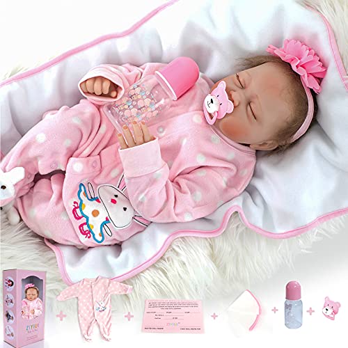 ZIYIUI Muñecas Reborn Niña 55cm 22 Pulgadas Suave de Silicona Vinilo Bebé Reborn Niña Hecho a Mano Recién Nacido Dormida Niña Regalos de Cumpleanos Reborn Dolls