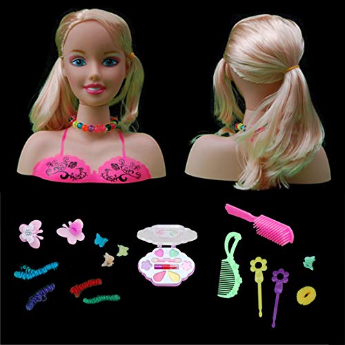 ZUJI 17Pcs Cabeza para Maquillar Peinado Muñeca Set de Peluquería Hairstyle Deluxe Maquillaje para niñas Juego de Imaginación Calendario de Adviento