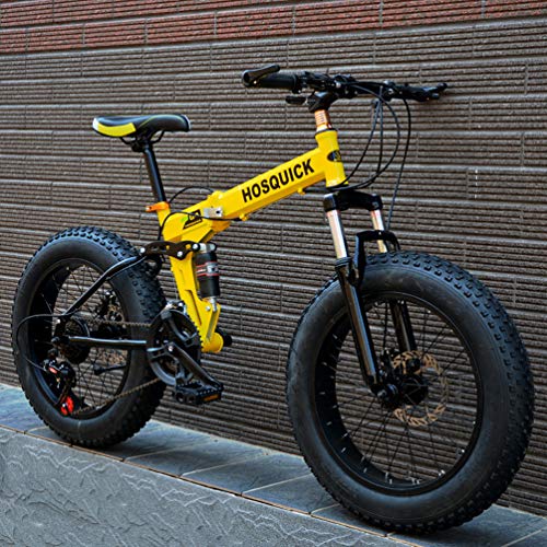 ZXCY Bicicleta De Montaña De 26 Pulgadas Fat Bike Todoterreno Playa Bicicleta De Nieve Plegable con Neumáticos Anchos con Velocidad Variable Freno Doble Y Suspensión De Choque,Amarillo